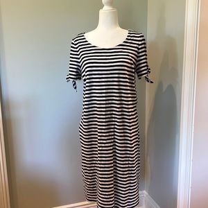 Talbots cotton long dress black and white stripe. Size large NWT never worn